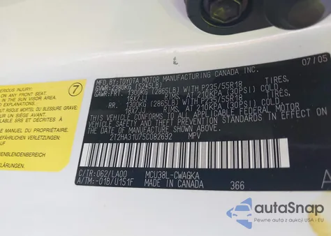 2005 Lexus Rx 330 z USA, uszkodzony, nr VIN 2T2HA31U75C082692
